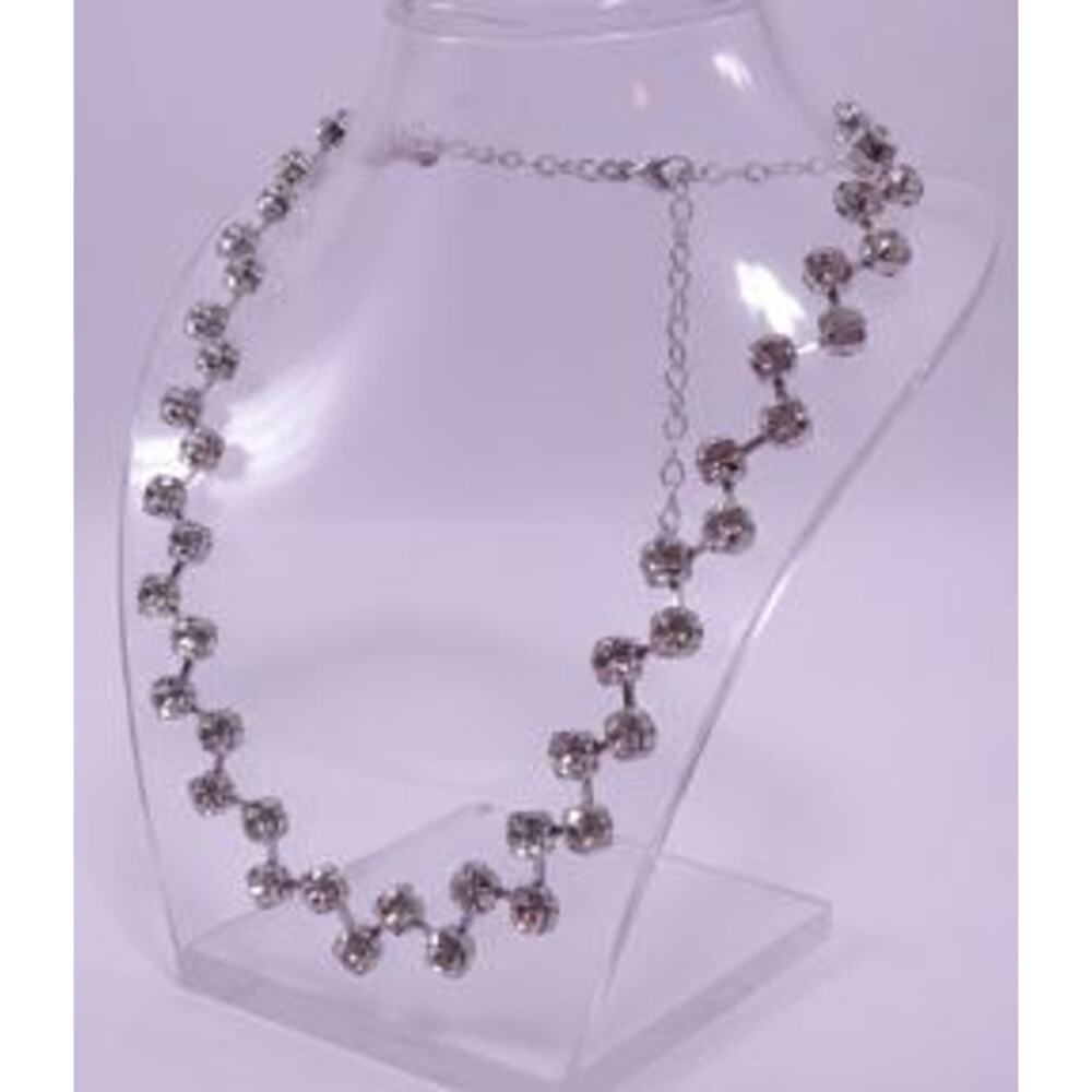 Anthropologie Delicate Silver Zig Zag link Crystal Choker Necklace NWOT 68